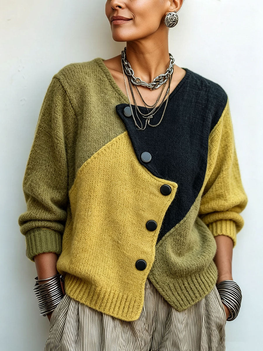 Marianne | Colour-Block Button-Detail Jumper